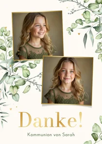 Foto-Dankeskarte grüne Zweige Eukalyptus hellbeige