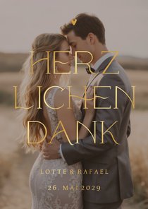 Foto-Dankeskarte Hochzeit Goldschrift