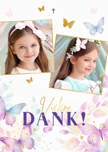 Foto-Dankeskarte Kommunion fröhliche Schmetterlinge