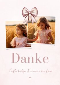 Foto-Dankeskarte Kommunion in Rosa mit Schleife