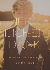 Foto-Dankeskarte Konfirmation elegante Goldschrift