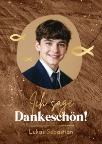 Foto-Dankeskarte Konfirmation Fische Holzoptik