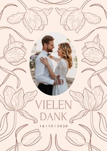 Foto-Dankeskarte Tulpen Linienzeichnung Beige