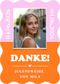 Foto-Dankeskarte Wellenrand Jugenweihe Colorblocking
