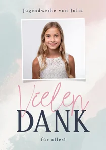 Foto-Dankeskarte zur Jugendweihe Blau Rosa Aquarell