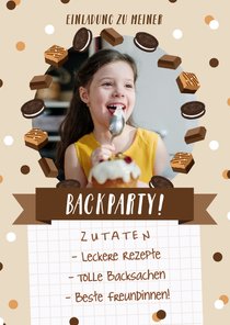 Foto-Einladung 7. Kindergeburtstag Backparty 