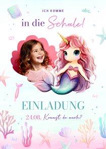 Foto-Einladung Einschulung Einhorn-Meerjungfrau