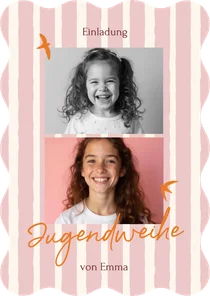 Foto-Einladung Jugendweihe Vögel rosa gestreift