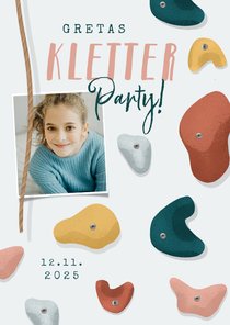 Foto-Einladung Kletterparty rosa Kindergeburtstag