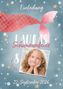 Foto Einladungskarte 8. Kindergeburtstag Schwimmfeier