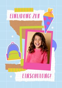 Foto-Einladungskarte Einschulung Scrapbook