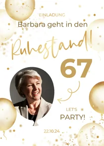 Foto-Einladungskarte Ruhestand Luftballons Konfetti