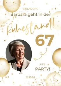 Foto-Einladungskarte Ruhestand Luftballons Konfetti