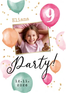 Foto-Einladungskarte Wellenrand Kindergeburtstag Luftballons