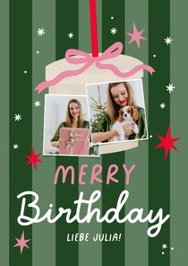 Foto-Geburtstagskarte Weihnachten Geschenkbox gestreift 