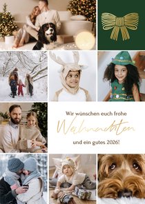 Foto-Grußkarte Weihnachtscollage Schleife und Fotoraster