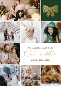 Foto-Grußkarte Weihnachtscollage Schleife und Fotoraster