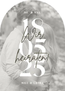 Foto-Hochzeitskarte schlichte Goldschrift Bogen Einladung