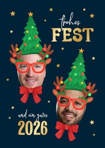 Foto-Karte Weihnachten Gesichter als lustige Weihnachtselfen