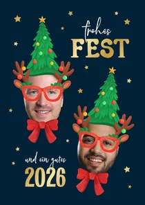 Foto-Karte Weihnachten Gesichter als lustige Weihnachtselfen