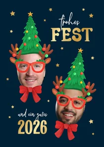 Foto-Karte Weihnachten Gesichter als lustige Weihnachtselfen