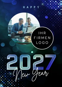 Foto-Neujahrsgrußkarte geschäftlich blau 2027 futuristisch