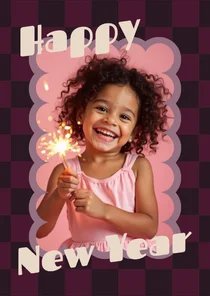 Foto-Neujahrskarte Karo Wellen 'Happy New Year' Retro