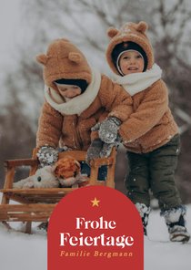 Foto-Weihnachtsgrüße schlicht mit rotem Bogen