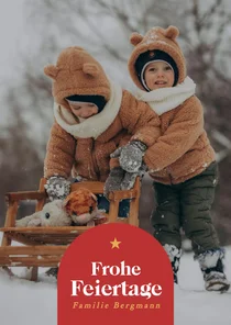 Foto-Weihnachtsgrüße schlicht mit rotem Bogen