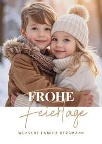 Foto-Weihnachtskarte beige Schriftzug schlicht