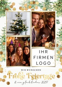 Foto-Weihnachtskarte Goldschrift & Tannengrün