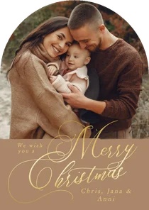 Foto-Weihnachtskarte Schriftzug Bogenkarte auf Braun