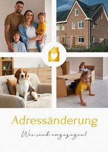 Fotocollage Adressänderung Umzugskarte goldenes Haus