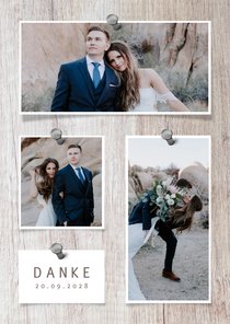 Fotocollage Danksagung Hochzeit Holzhintergrund