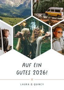 Fotocollage Hexagon Neujahrskarte 'Auf 2026'
