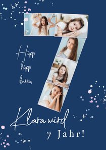 Fotocollage-Karte 7 Jahre Geburtstag Kleckse 