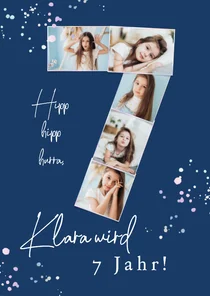 Fotocollage-Karte 7 Jahre Geburtstag Kleckse 
