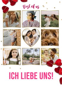 Fotocollage-Karte 'Ich liebe uns!' mit roten Herzen