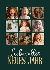 Fotocollage Neujahrskarte 9 Fotos Grid dunkelgrün