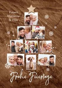 Fotocollage Weihnachtsbaum mit Stern in Holzoptik