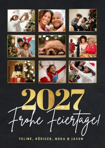 Fotocollage Weihnachtskarte Frohe Feiertage und Jahreszahl