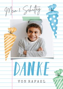 Fotokarte Danke Einschulung bunte Schultüten