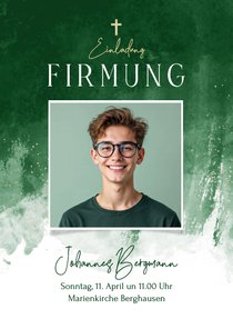 Fotokarte Einladung Firmung Aquarell grün