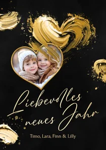 Fotokarte Herz Neujahrs goldene Farbe Schwarz