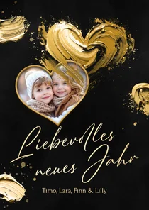 Fotokarte Herz Neujahrs goldene Farbe Schwarz