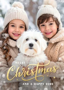 Fotokarte mit Schriftzug 'Merry Christmas and Happy 2026'