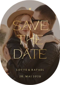 Fotokarte Oval Save-the-Date Hochzeit Goldschrift