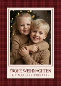 Fotokarte Schottenkaro Weihnachten Dunkelrot kariert