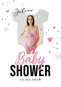 Fotokarte Strampler Babyshower rosa Herzchen Einladung