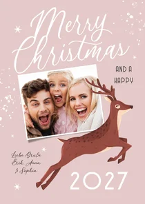 Fotokarte zu Weihnachten mit springendem Hirsch